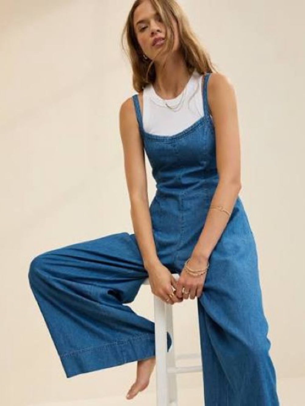 aerie Denim Wide-Leg Jumpsuit NWT